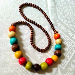 Fashion Multicolored Wooden Bead Necklace 12"